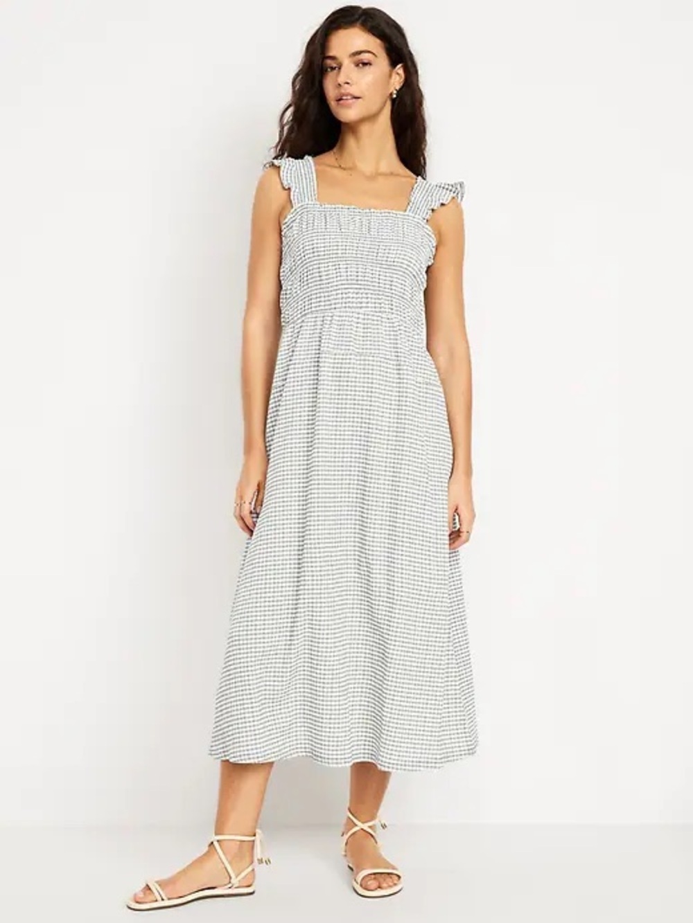 Old Navy Fit & Flare Smocked Gingham Midi Dress